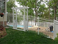 <b>Alumi-Guard Residential Victoria Royale Aluminum Fence with Quad Finial in White with Aluminum Arbor</b>